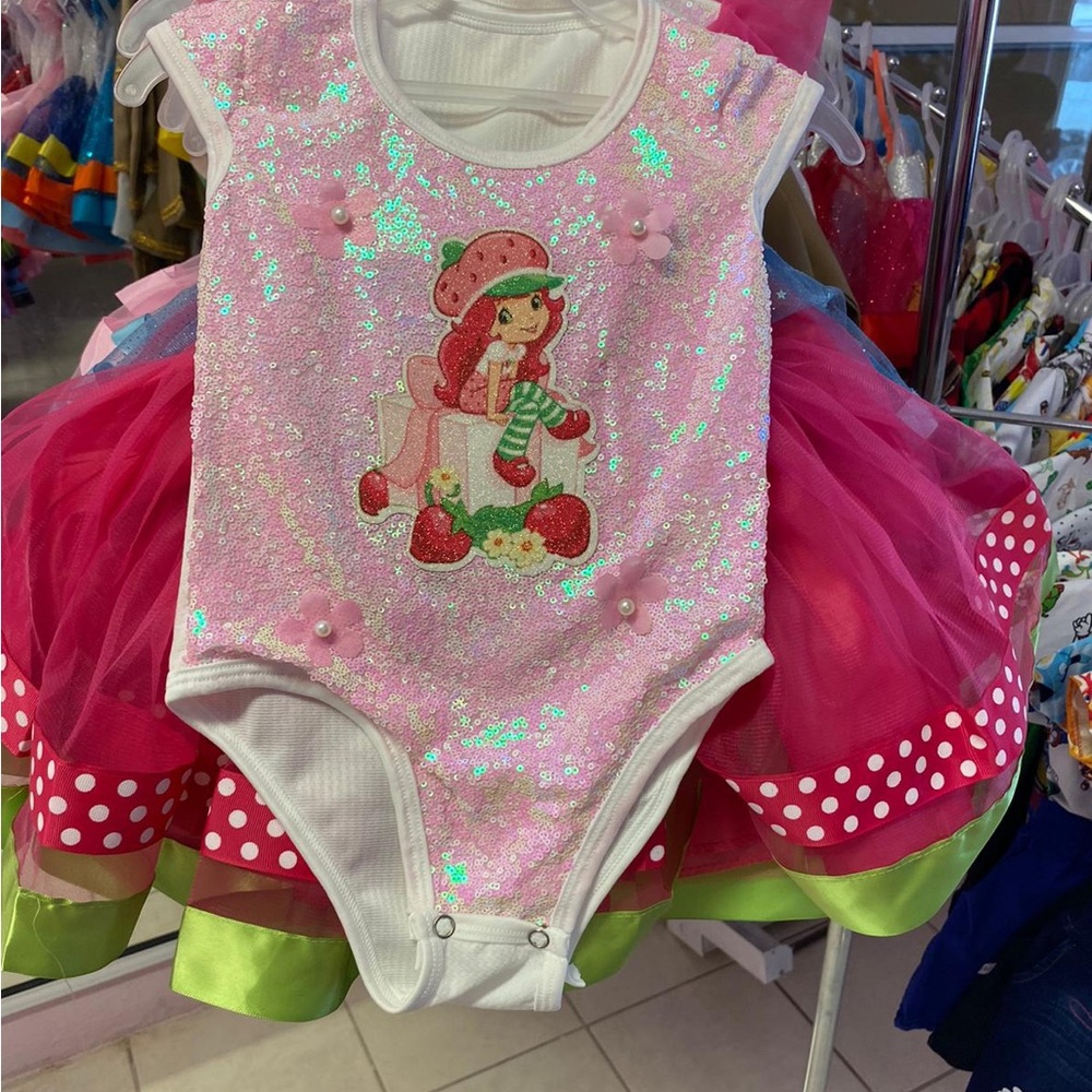 Pink Sequin Baby Onesie with Strawberry Design